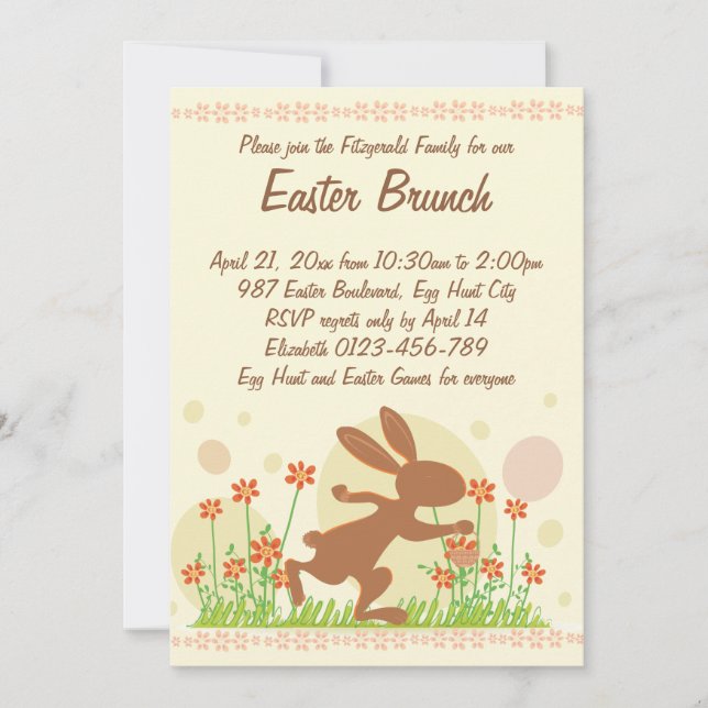 Invitación Conejo de Pascua con Flores Brunch de Pascua (Anverso)