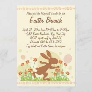 Invitación Conejo de Pascua con Flores Brunch de Pascua