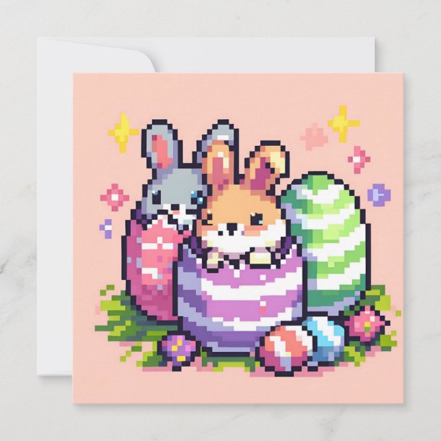 Invitación Conejo de Pascua de 8 bits de arte píxel (Anverso)