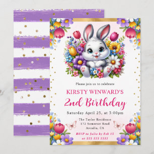 Invitación Conejo de Pascua de Acuarela Flores de Primavera C