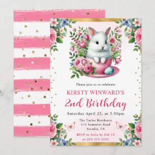 Invitación Conejo de Pascua de Acuarela Flores de Primavera C