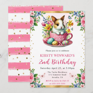 Invitación Conejo de Pascua de Acuarela Flores de Primavera C