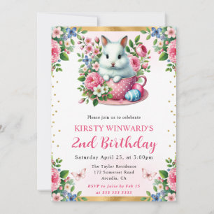 Invitación Conejo de Pascua de Acuarela Flores de Primavera C