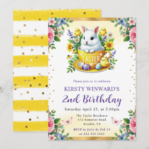 Invitación Conejo de Pascua de Acuarela Flores de Primavera C