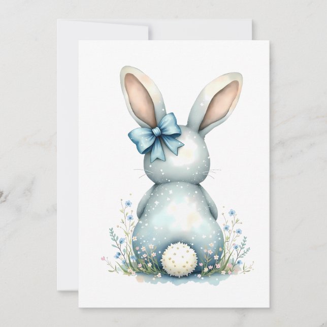 Invitación Conejo de Pascua de cola de conejo azul con huevos (Anverso)