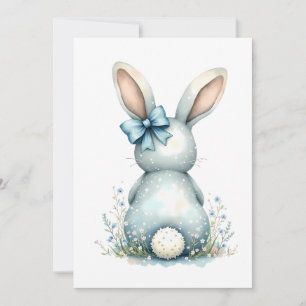 Invitación Conejo de Pascua de cola de conejo azul con huevos