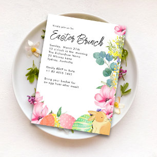 Invitación Conejo de Pascua de huevo floral de acuarela Brunc