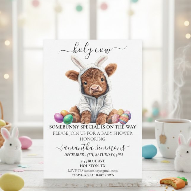 Invitación Conejo de Pascua de la Vaca Sagrada Baby Shower  (Subido por el creador)