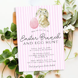 Invitación Conejo de Pascua de rayas rosadas sencillas y Brun