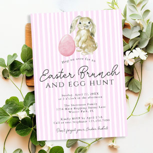 Invitación Conejo de Pascua de rayas rosadas sencillas y Brun