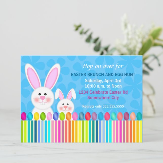 Invitación Conejo de Pascua, dulce y colorido (Anverso de pie)