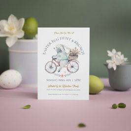 Invitación Conejo De Pascua En Bicicleta Trayendo Flores De P