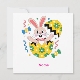 Invitación Conejo de Pascua Feliz Saliendo 