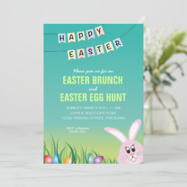 Invitación Conejo de Pascua Feliz y Huevos Desayuno de Pascua