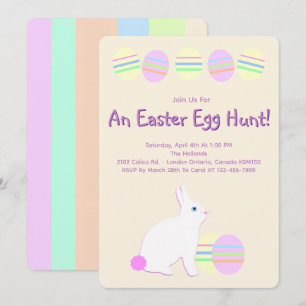 Invitación Conejo de Pascua feliz y huevos en rayas pastel 