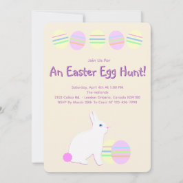 Invitación Conejo de Pascua feliz y huevos en rayas pastel 