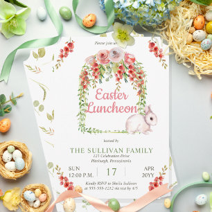 Invitación Conejo de Pascua Floral Almuerzo   Marco de Enreda