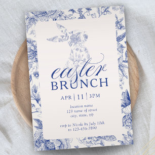 Invitación Conejo de Pascua Floral Toile de Azul Chinoiserie 
