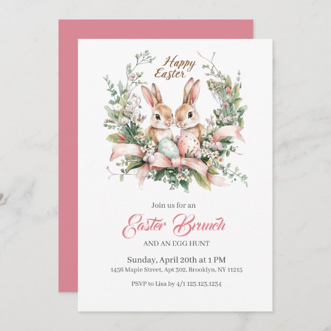 Invitación Conejo de Pascua, Huevo e Invitat Personalizados (Anverso / Reverso)