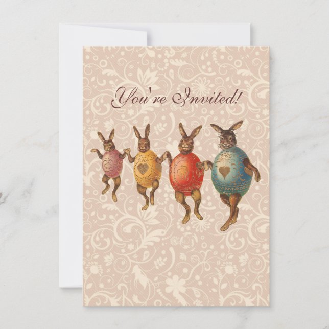 Invitación Conejo de Pascua Huevos Bailando (Anverso)