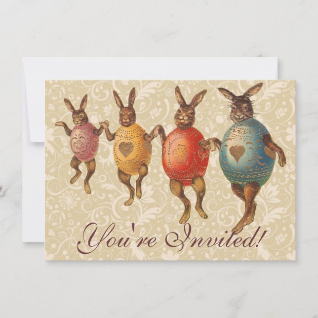 Invitación Conejo de Pascua Huevos Bailando (Anverso)