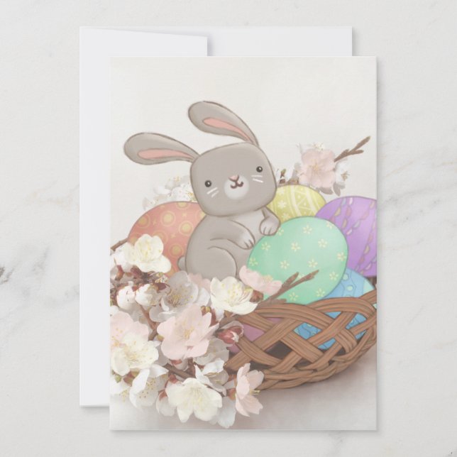Invitación Conejo de Pascua, Ilustracion de Huevos de Pascua  (Anverso)