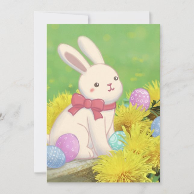 Invitación Conejo de Pascua, Ilustracion de Huevos de Pascua  (Anverso)