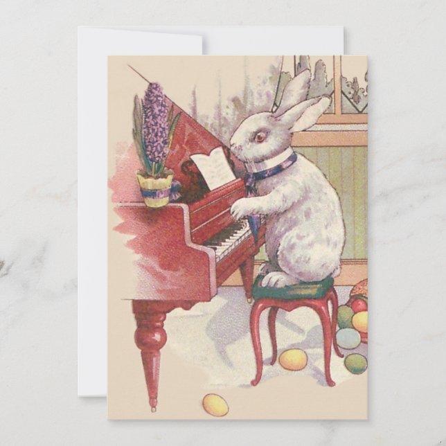 Invitación Conejo de Pascua Jugando Piano Hyacinth (Anverso)