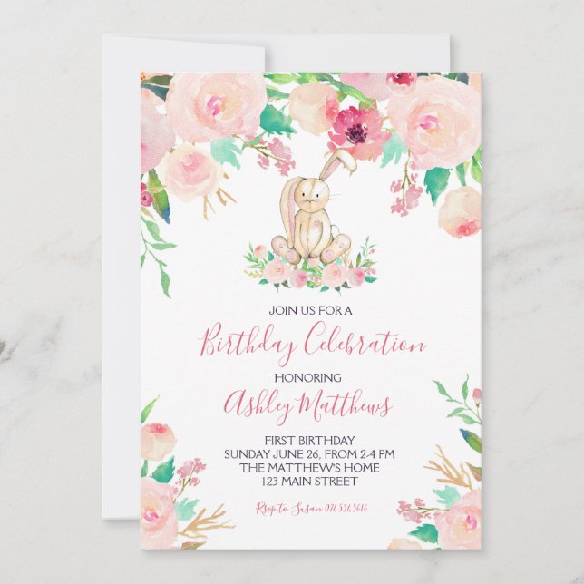 Invitación Conejo de Pascua Primer cumpleaños, un conejito (Anverso)