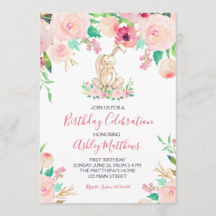 Invitación Conejo de Pascua Primer cumpleaños, un conejito