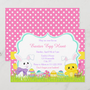 Invitación Conejo de Pascua y caza de huevos de pascua de pol