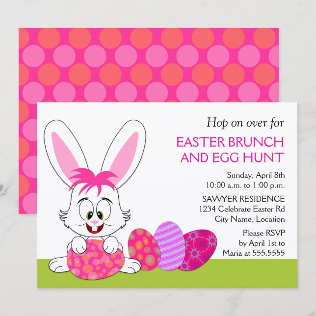 Invitación Conejo de Pascua y Fiesta de Huevos Caprichosos (Anverso / Reverso)