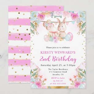 Invitación Conejo de Pascua y flores en acuarela Cumpleaños