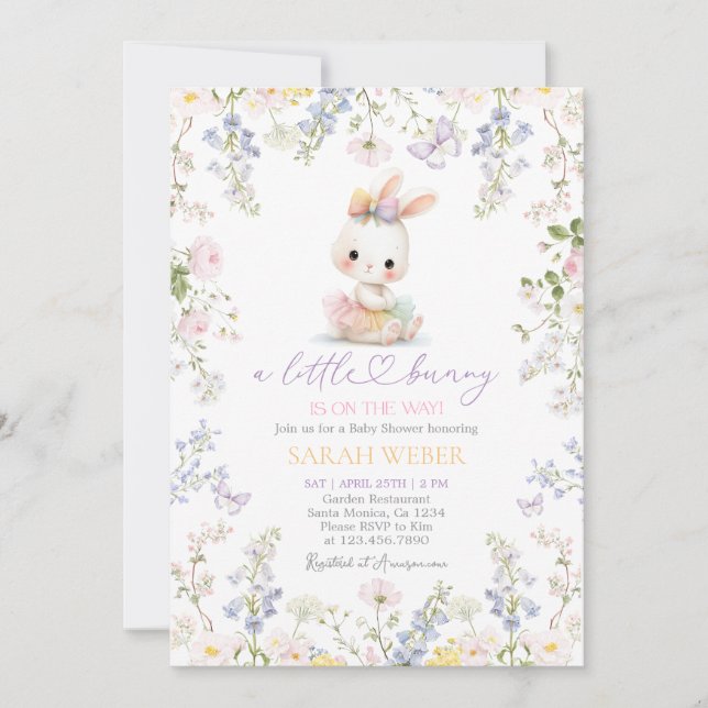 Invitación Conejo de primavera editable ducha de bebé niña  (Anverso)