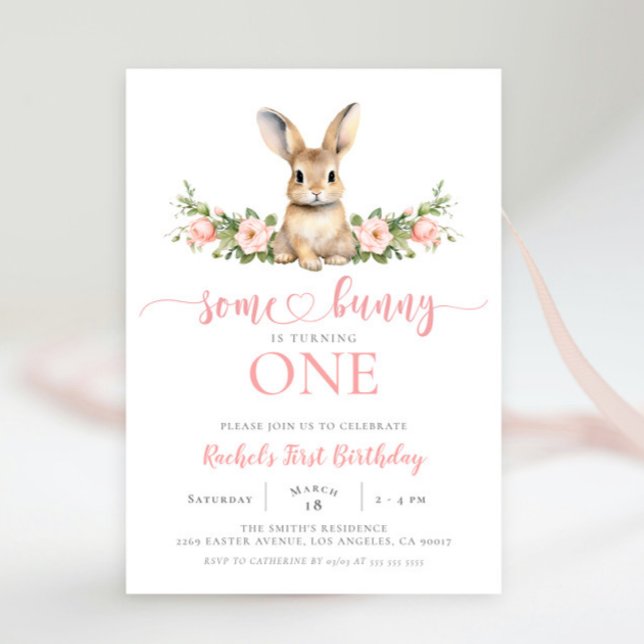 Invitación Conejo de Primavera Floral Rosa Algunos conejitos  (Subido por el creador)