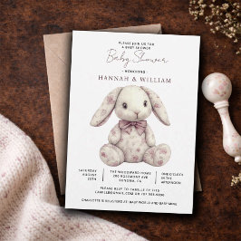 Invitación Conejo de Toile Rosa Niña Bebé Shower