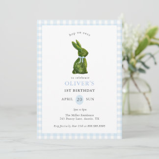 Invitación Conejo de Topiaria Lindo Cumpleaños con cuadros az