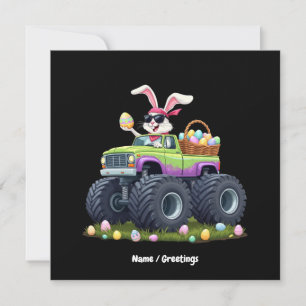Invitación Conejo del Día de Pascua montando un Camión Monstr