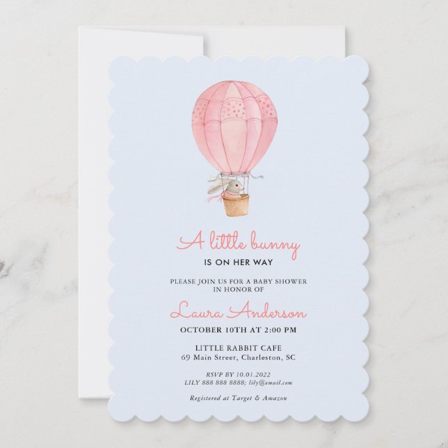 Invitación Conejo en aire caliente Ballon Ducha bebé (Anverso)