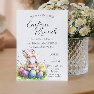 Invitación Conejo en canasta con huevos Brunch de Pascua