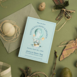 Invitación Conejo en una canasta de balón caliente con flores