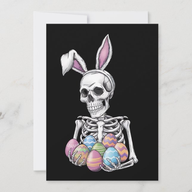 Invitación Conejo Esqueleto Sosteniendo Huevos de Pascua Cone (Anverso)