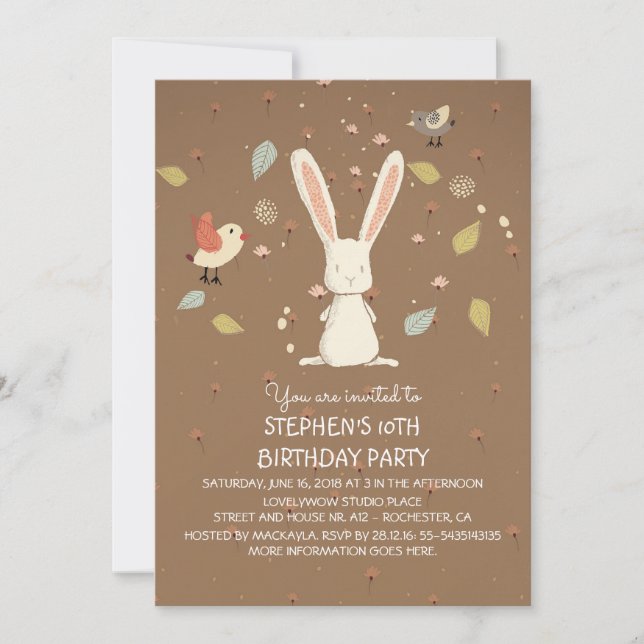 Invitación conejo - fiesta de cumpleaños de bunny woodland (Anverso)