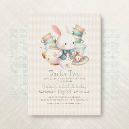 Invitación Conejo Fiesta del Tea Wonderland Segundo cumpleaño
