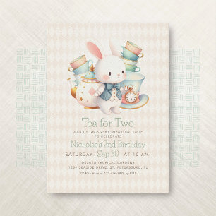 Invitación Conejo Fiesta del Tea Wonderland Segundo cumpleaño