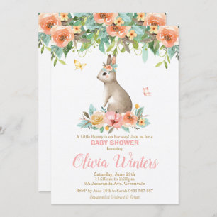 Invitación Conejo Floral Conejo Baby Shower Woodland Baby Gir