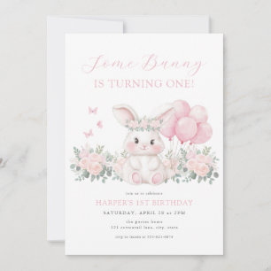 Invitación Conejo Floral Cumpleaños Primavera Niña Conejo Ros