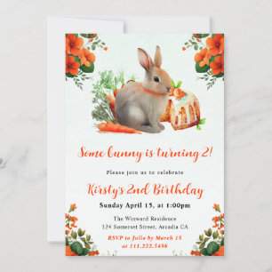 Invitación Conejo floral de acuarela y zanahorias Cumpleaños