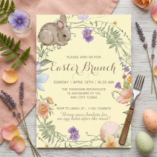 Invitación Conejo floral de primavera en acuarela para brunch