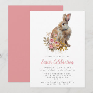 Invitación Conejo Floral Elegante Fiesta de Pascua